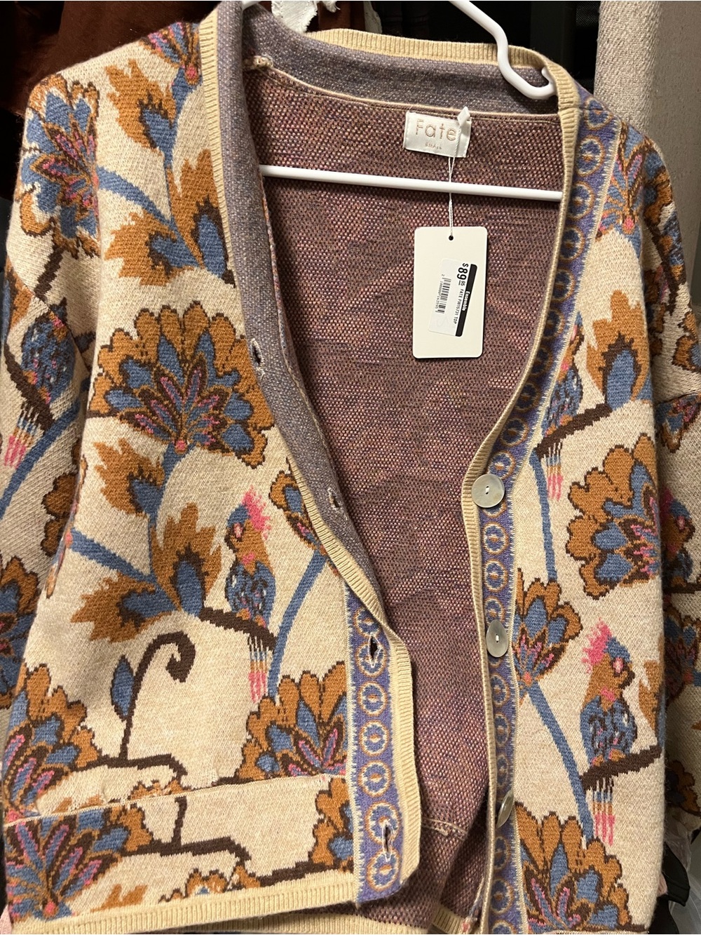 Fate Floral Jacquard V-Neck Cardigan Sweater - Picture 3 of 4